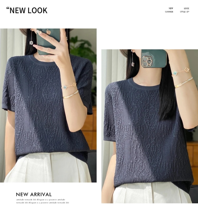納期3週間程：女性用半袖Tシャツ,シルクニット,ラウンドネック,ルーズ,ジャカードトップス,3Dレリーフ,特別オファー,2024 mdprevattcaulkingandwaterproofing.com