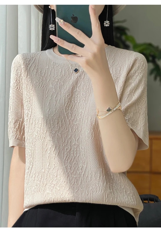 納期3週間程：女性用半袖Tシャツ,シルクニット,ラウンドネック,ルーズ,ジャカードトップス,3Dレリーフ,特別オファー,2024 mdprevattcaulkingandwaterproofing.com