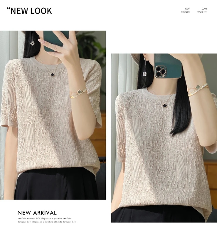 納期3週間程：女性用半袖Tシャツ,シルクニット,ラウンドネック,ルーズ,ジャカードトップス,3Dレリーフ,特別オファー,2024 mdprevattcaulkingandwaterproofing.com