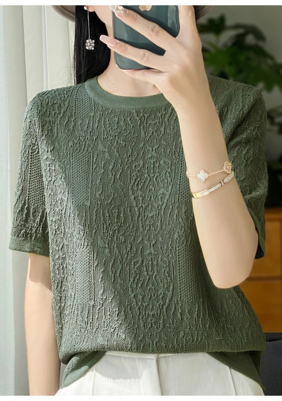 納期3週間程：女性用半袖Tシャツ,シルクニット,ラウンドネック,ルーズ,ジャカードトップス,3Dレリーフ,特別オファー,2024 mdprevattcaulkingandwaterproofing.com