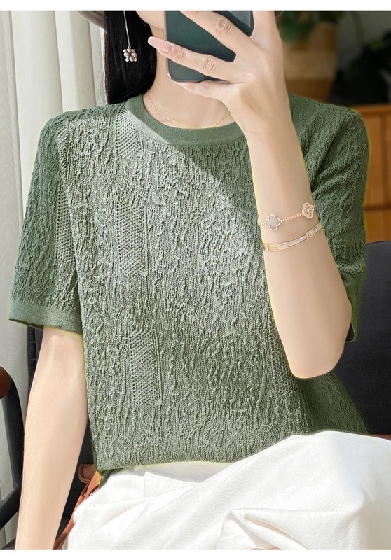 納期3週間程：女性用半袖Tシャツ,シルクニット,ラウンドネック,ルーズ,ジャカードトップス,3Dレリーフ,特別オファー,2024 mdprevattcaulkingandwaterproofing.com