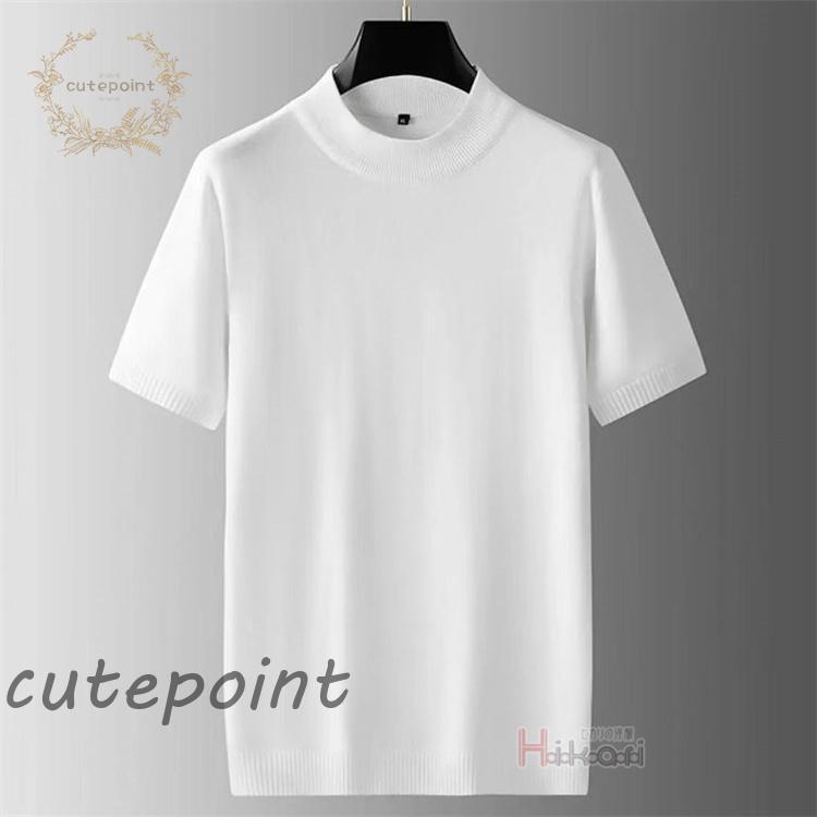 【短納期】モックネック ニット 半袖 ハイネック ゴルフウェア メンズ 半袖ニット ニットTシャツ サマーニット インナー 父の日 春夏