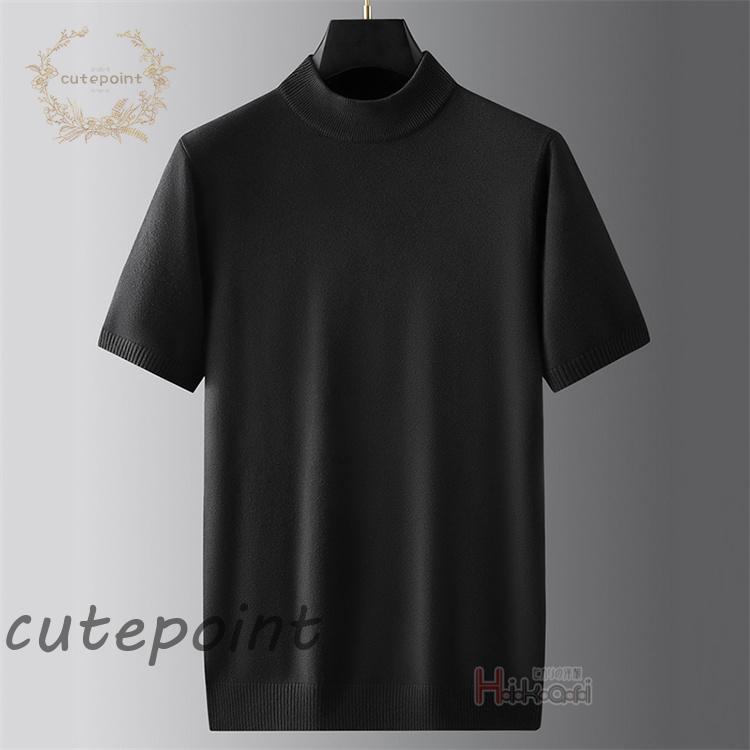 【短納期】モックネック ニット 半袖 ハイネック ゴルフウェア メンズ 半袖ニット ニットTシャツ サマーニット インナー 父の日 春夏