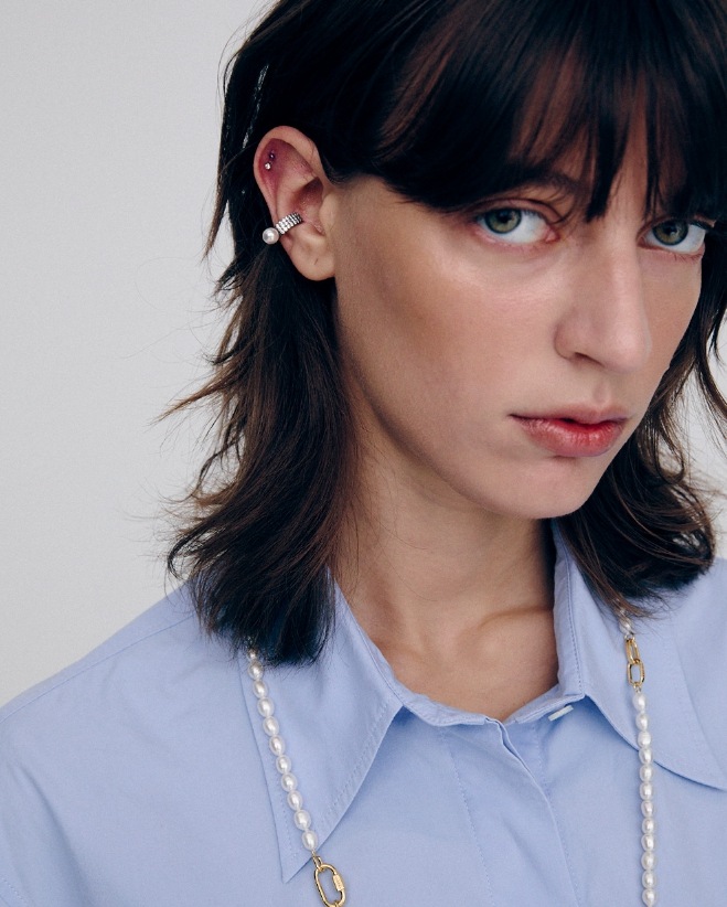 【HYERES LOR】22FW★ Noailles antique in-ear ear cuff full HYERES LOR] Noailles silver antique pearl ear cuff full