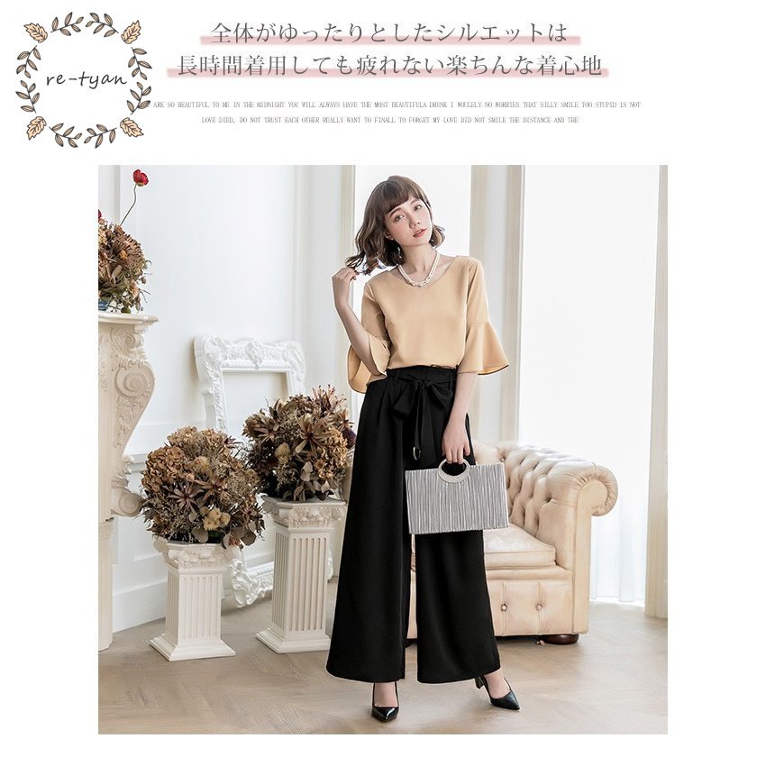 パンツドレス 結婚式 袖あり 大きいサイズ レディース ワイド パーティードレス 半袖 パンツスタイル セットアップ セットアップ 体型カバー 卒業式 卒園式