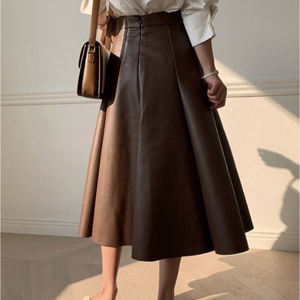 Qoo10] レザースカート レザーロングスカート フ