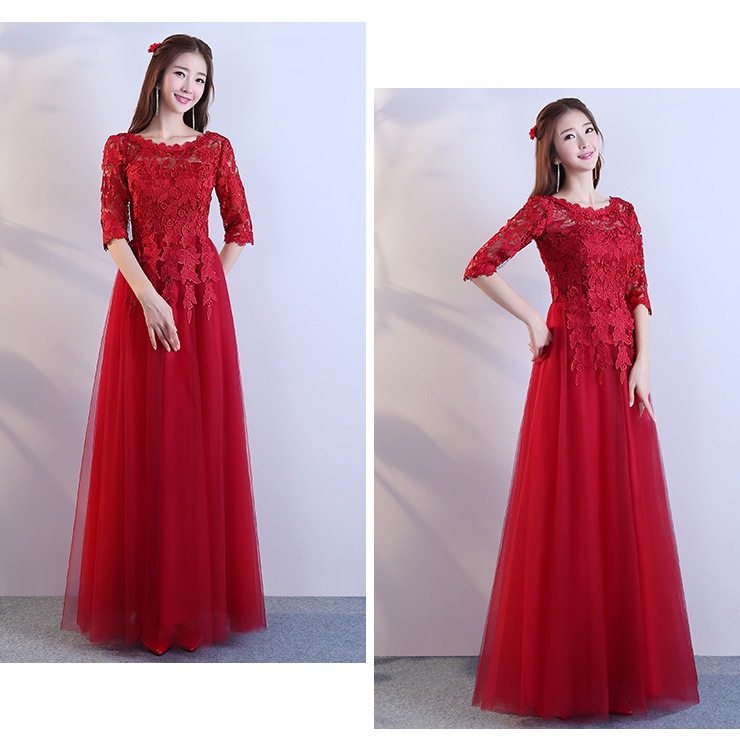 結婚式 レース 6デザイン ブライズメイドドレス フォーマルドレス お揃いドレス二次会 LONG コーラス 赤 DRESS Aライン マキシ丈ロング丈ドレス ゲストドレス フレア ブライダル ワンピー