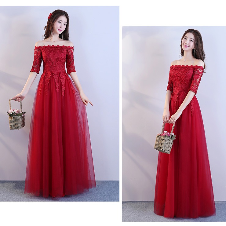 結婚式 レース 6デザイン ブライズメイドドレス フォーマルドレス お揃いドレス二次会 LONG コーラス 赤 DRESS Aライン マキシ丈ロング丈ドレス ゲストドレス フレア ブライダル ワンピー