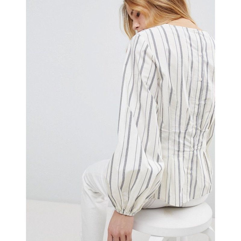 ニュールック レディース トップス【New Look Stripe Cotton Puff Sleeve Top】White pattern ニュールック レディース トップス【New Look Stripe Cotton Puff Sleeve Top】White pattern