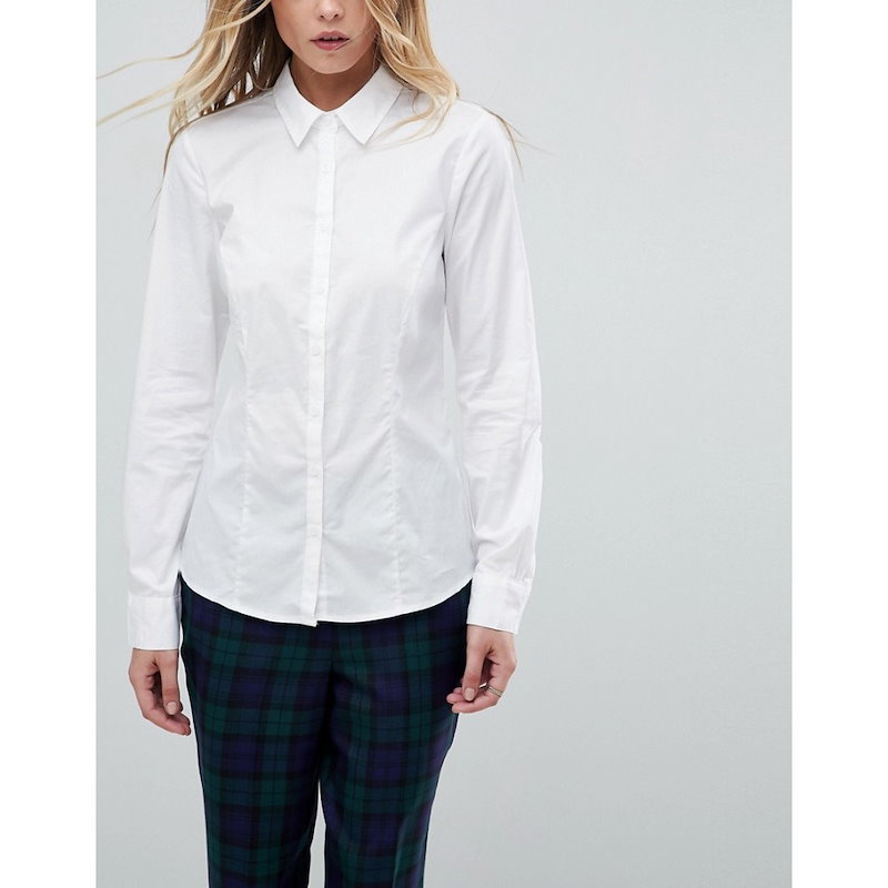 エイソス レディース トップス ブラウス・シャツ【ASOS Long Sleeve Shirt in Stretch Cotton】White エイソス レディース トップス ブラウス・シャツ【ASOS Long Sleeve Shirt in Stretch Cotton】White