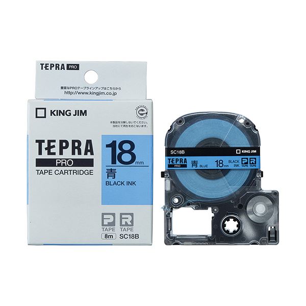 (まとめ) キングジム テプラ PRO テープカートリッジ パステル 18mm 青／黒文字 SC18B 1個 (×10セット)