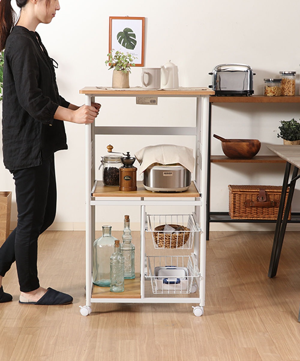 キッチンワゴン レンジワゴン木製 スチール ホワイト 不二貿易 FBC-9812 WH/NA キッチンワゴン レンジワゴン木製 スチール ホワイト 不二貿易 FBC-9812 WH/NA