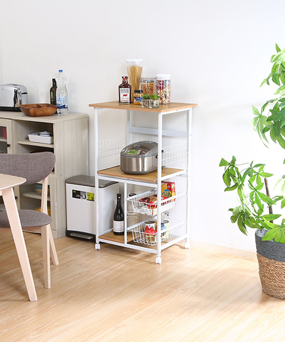 キッチンワゴン レンジワゴン木製 スチール ホワイト 不二貿易 FBC-9812 WH/NA キッチンワゴン レンジワゴン木製 スチール ホワイト 不二貿易 FBC-9812 WH/NA