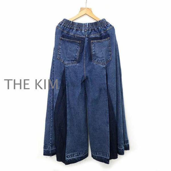 デニムワイドパンツ ガウチョデニムパンツ ゆったり デニムパンツ スカーチョ パンツ ワイドパンツ 大きいサイズ レディース パンツ 大人 楽ちん ボトムス ウエ