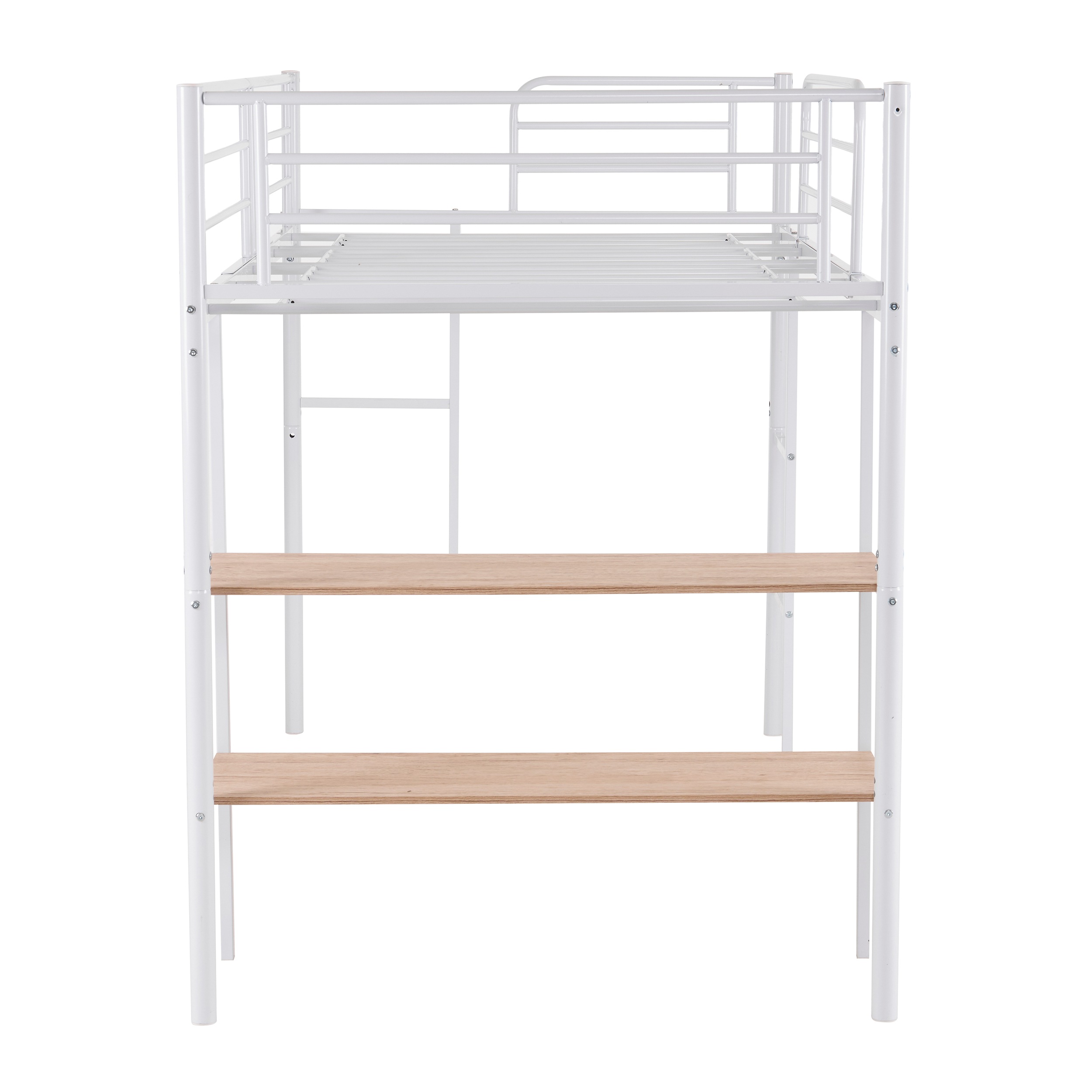 ホワイト パイプロフトベッド 収納棚付き 新品】 ホワイト ロフトベッド パイプベッド シングルベッド 収納棚