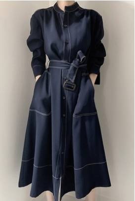 ワンピース ミモレ丈 レディース 長袖 秋 無地 ネイビー ウエストリボン フロントボタン イベント 休日 お出かけ デート コーデ 普段使い OL 通勤 着回し ファッション おしゃれ カジュアル ワンピース ミモレ丈 レディース 長袖 秋 無地 ネイビー ウエストリボン フロントボタン イベント 休日 お出かけ デート コーデ 普段使い OL 通勤 着回し ファッション おしゃれ カジュアル