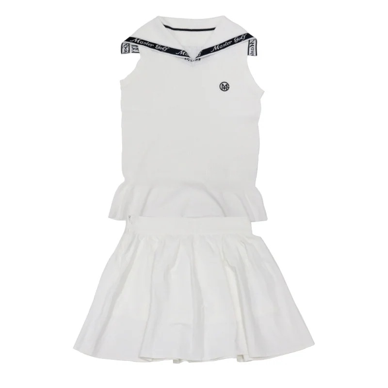 ゴルフウェア レディース スポーツウェア セットアップ ゴルフスカート ニット半袖 袖無し Tシャツ ミニスカート 上下セット 白 女性 テニスウェア 速乾 通気性 春夏 韓国風 おしゃれ