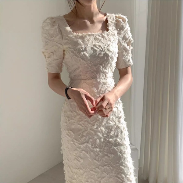 ３カラー リトルドレス 軽やかで大人っぽいヘボン風ドレス ウエスタン風 スリムスカート フレンチ膝丈ロングスカート サマードレス フォレストスタイル ロングスカート スクエアネックドレス レディース