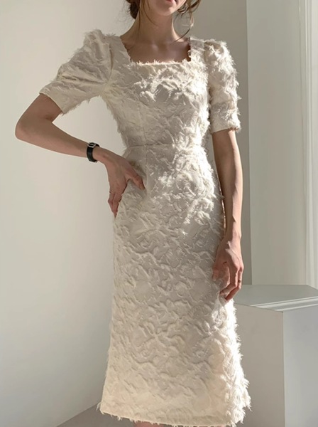 ３カラー リトルドレス 軽やかで大人っぽいヘボン風ドレス ウエスタン風 スリムスカート フレンチ膝丈ロングスカート サマードレス フォレストスタイル ロングスカート スクエアネックドレス レディース