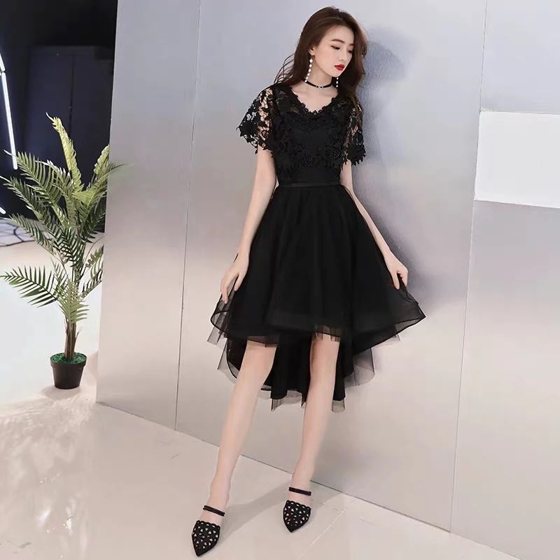 黒のイブニングドレススカート女性24前のショートとバックロングパーティードレスドレス小さなドレ mdprevattcaulkingandwaterproofing.com