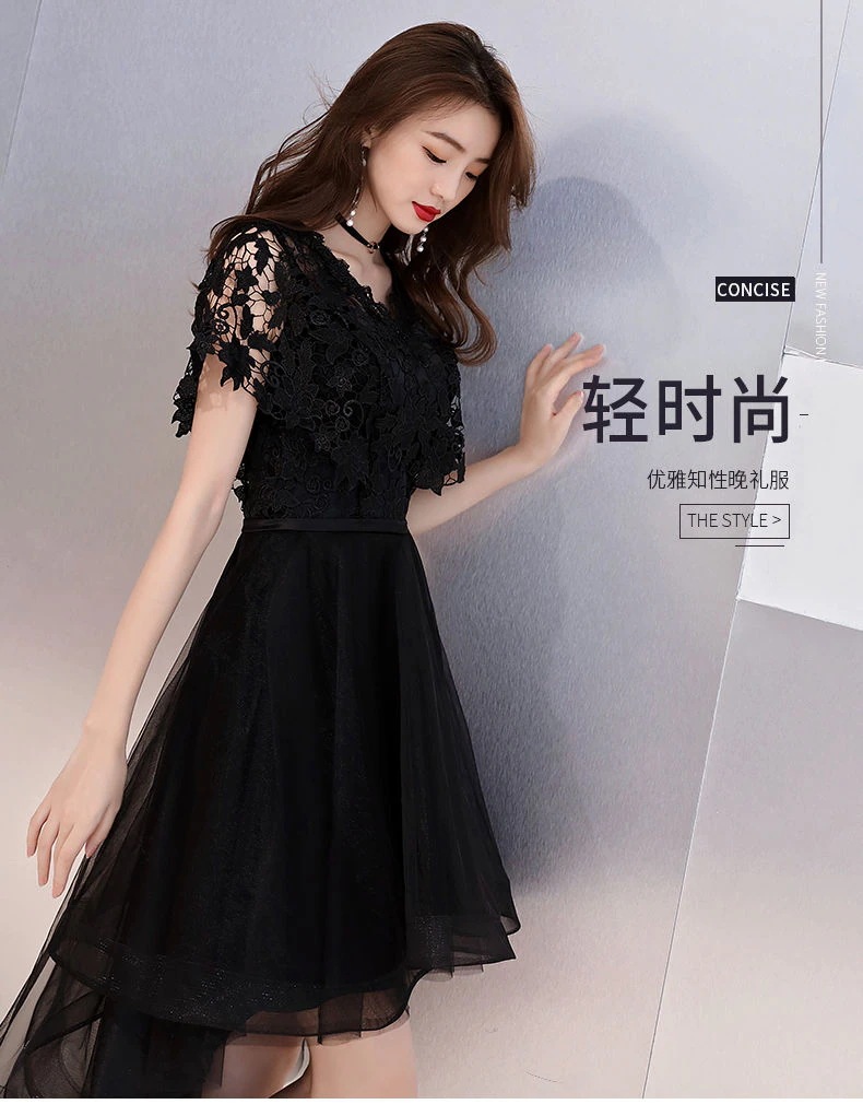 黒のイブニングドレススカート女性24前のショートとバックロングパーティードレスドレス小さなドレ mdprevattcaulkingandwaterproofing.com