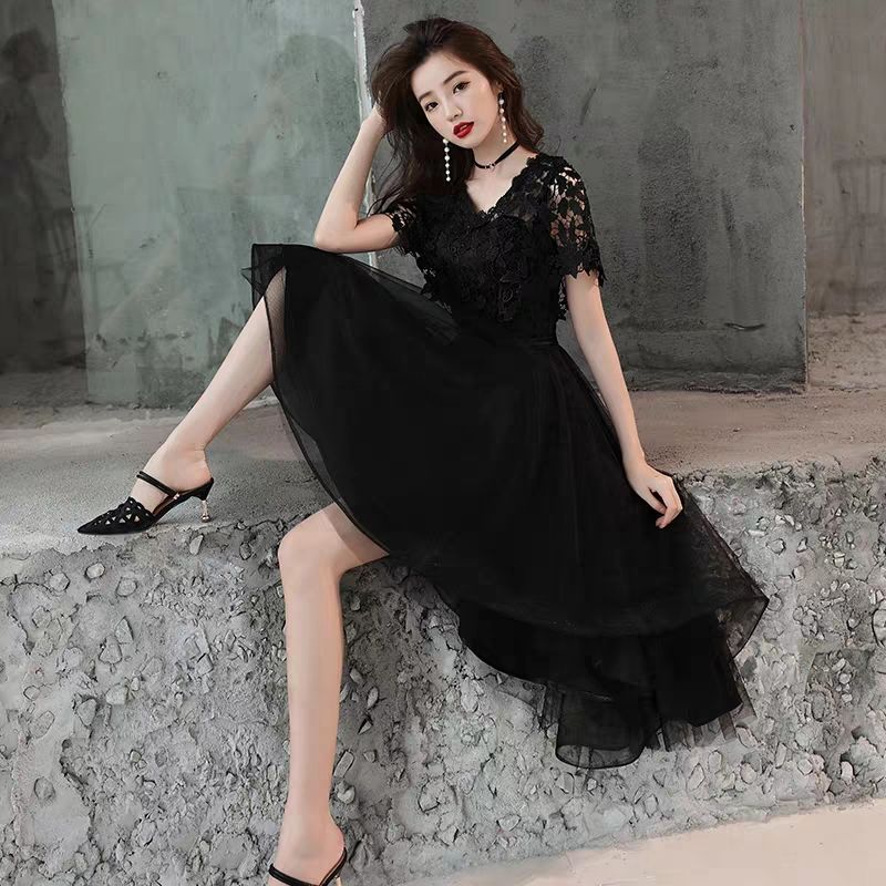黒のイブニングドレススカート女性24前のショートとバックロングパーティードレスドレス小さなドレ mdprevattcaulkingandwaterproofing.com