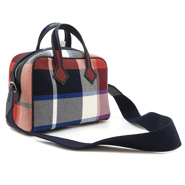 エルメス HERMES 2WAYバッグ ヴィクトリア3 フール トゥ ミニ スイフト トワルマドラスヴァイキング マリン×エクリュ×ブラック×ブリック×インディゴ シルバー金具 ショルダー B刻印(2 エルメス HERMES 2WAYバッグ ヴィクトリア3 フール トゥ ミニ スイフト トワルマドラスヴァイキング マリン×エクリュ×ブラック×ブリック×インディゴ シルバー金具 ショルダー B刻印(2