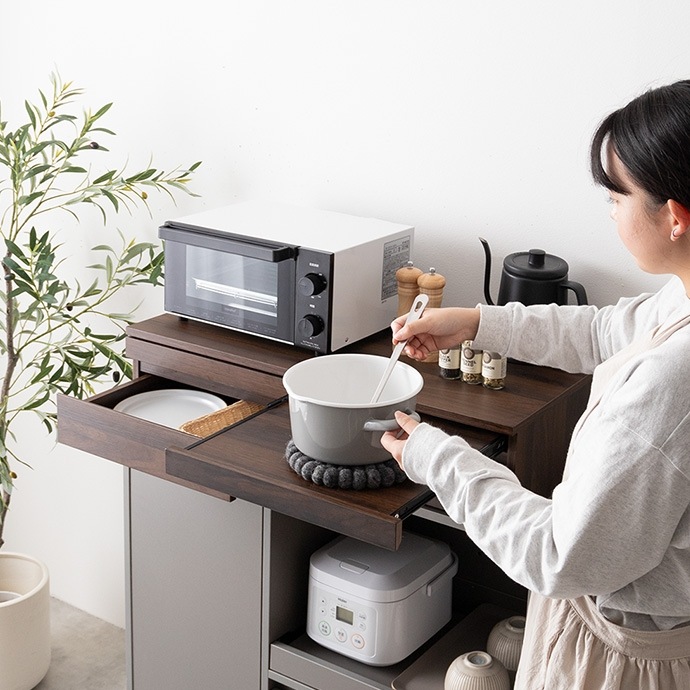 レンジ下 スライドトレー 引き出し収納付き 幅50cm キッチン収納 スペース活用