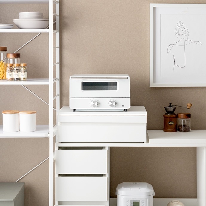 レンジ下 スライドトレー 引き出し収納付き 幅50cm キッチン収納 スペース活用