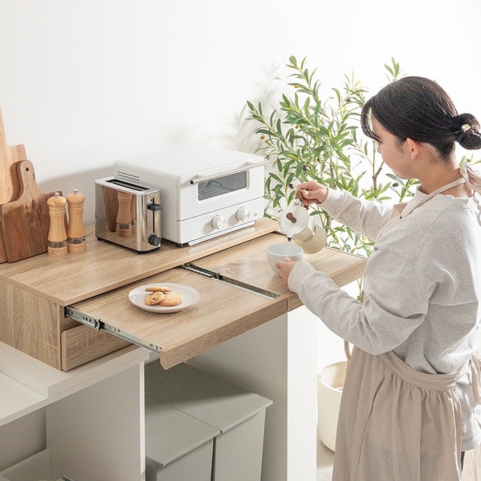 レンジ下 スライドトレー 引き出し収納付き 幅50cm キッチン収納 スペース活用