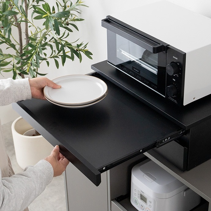 レンジ下 スライドトレー 引き出し収納付き 幅50cm キッチン収納 スペース活用