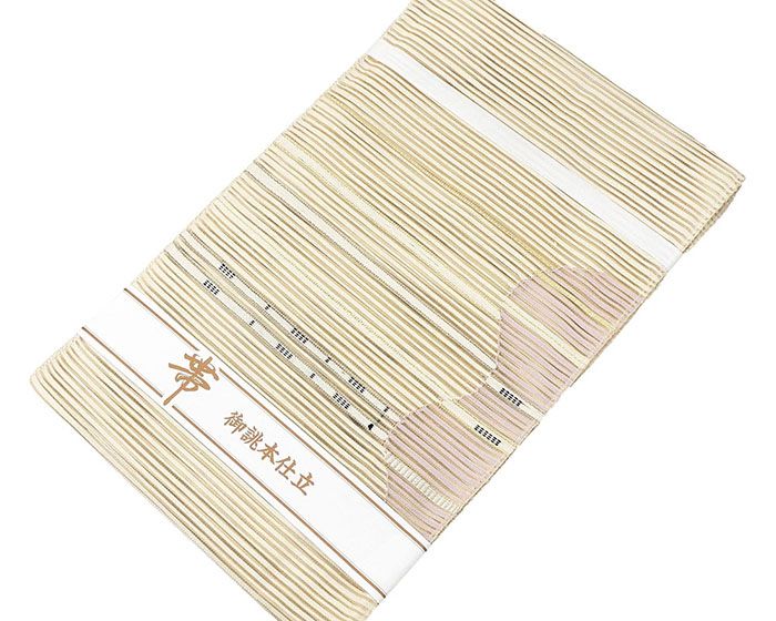 夏帯 名古屋帯 絽綴れ 正絹 新品 仕立て上がり アイボリー 横段 幾何学