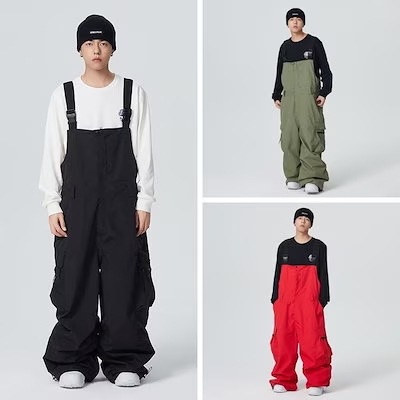 [3日内急速出荷]韓国風 スノーボードウェア つなぎ ビブパンツ ロングパンツ ボトムス ズボン スノボウェア スキーウェア 撥水防風 保温 雪遊び 暖かい