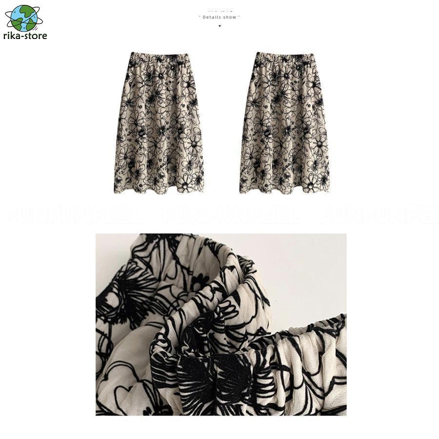 花柄スカート ロングスカート キレイ 花刺繍 フレアスカート ボトムス ロング 総花柄 スカート 体型カバー 春 夏 秋 ウエストゴム 通勤 30代 50代