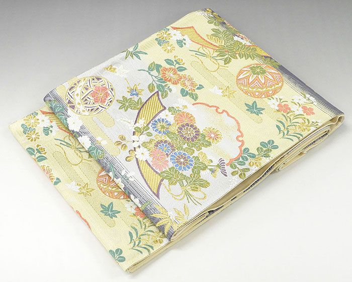 袋帯 新品 正絹 西陣 京洛苑たはら謹製 雪輪手毬四季花模様 袋帯 未