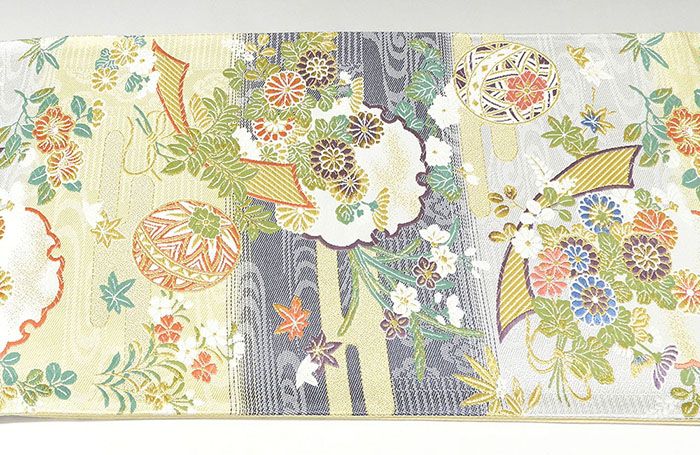 袋帯 新品 正絹 西陣 京洛苑たはら謹製 雪輪手毬四季花模様 袋帯 未
