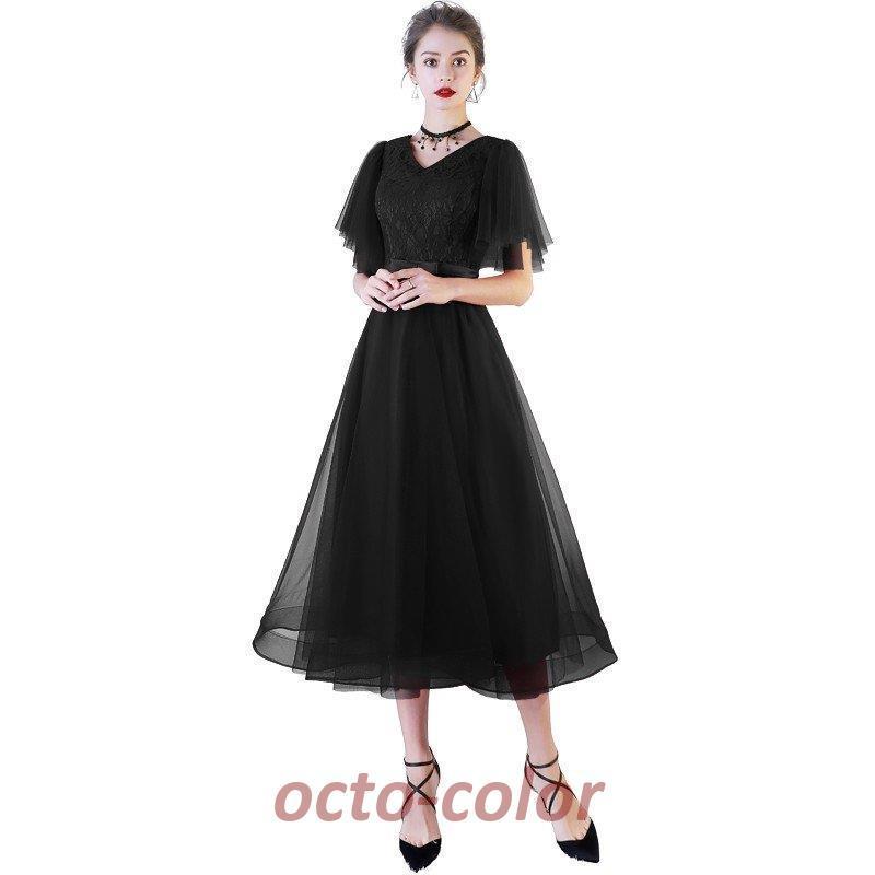 パーティードレス 結婚式 ワンピース ドレス 袖あり ミモレ丈 レース 花嫁 お呼ばれ 二次会 卒業式 成人式 謝恩式 食事会 着痩せ 可愛い 大人 上品 黒 lf1147 パーティードレス 結婚式 ワンピース ドレス 袖あり ミモレ丈 レース 花嫁 お呼ばれ 二次会 卒業式 成人式 謝恩式 食事会 着痩せ 可愛い 大人 上品 黒 lf1147