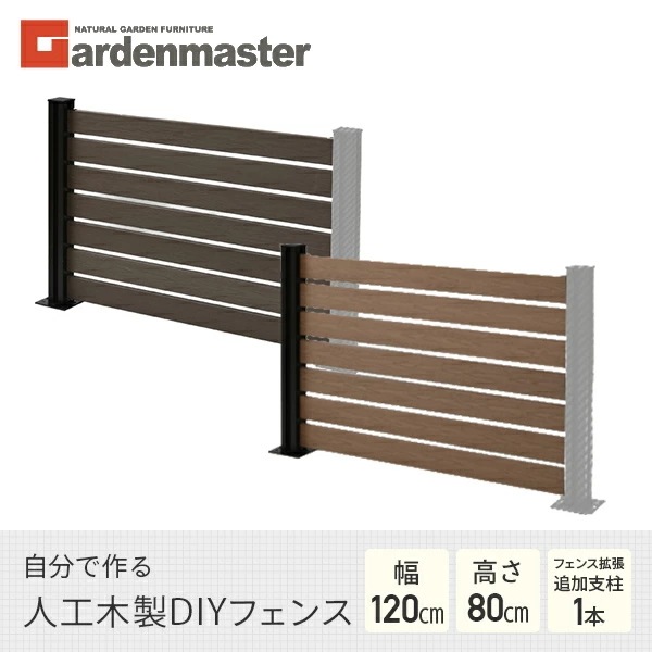 フェンス 目隠し 人工木 ボーダー (幅120cm 高さ80cm) フェンス拡張セット アルミ支柱追加用 1本 KMFS-801+WPC1X4-11BR*7 ブラウン/ナチュラル