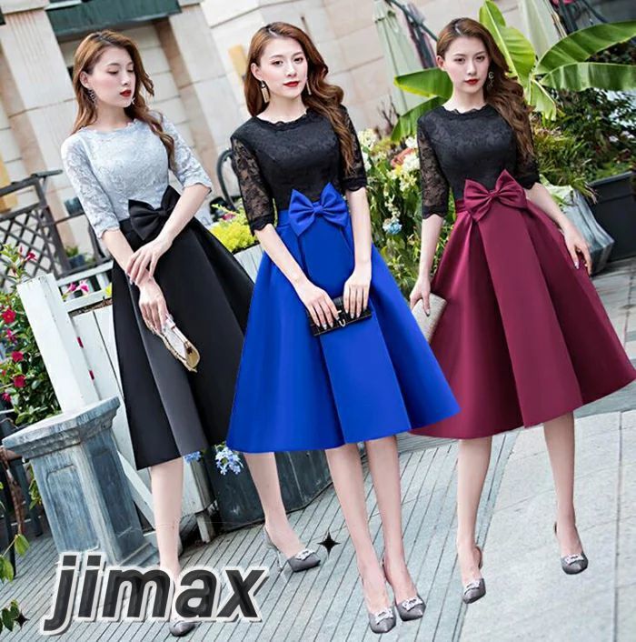 結婚式 ワンピース 綺麗なレースの五分袖ドレス パーティードレス 大きいサイズ 袖あり 秋 冬 秋冬 レース＆刺繍 袖レース 小さいサイズ お呼ばれ 他と被らない ドレス 二次会 披露宴 お呼ばれドレ