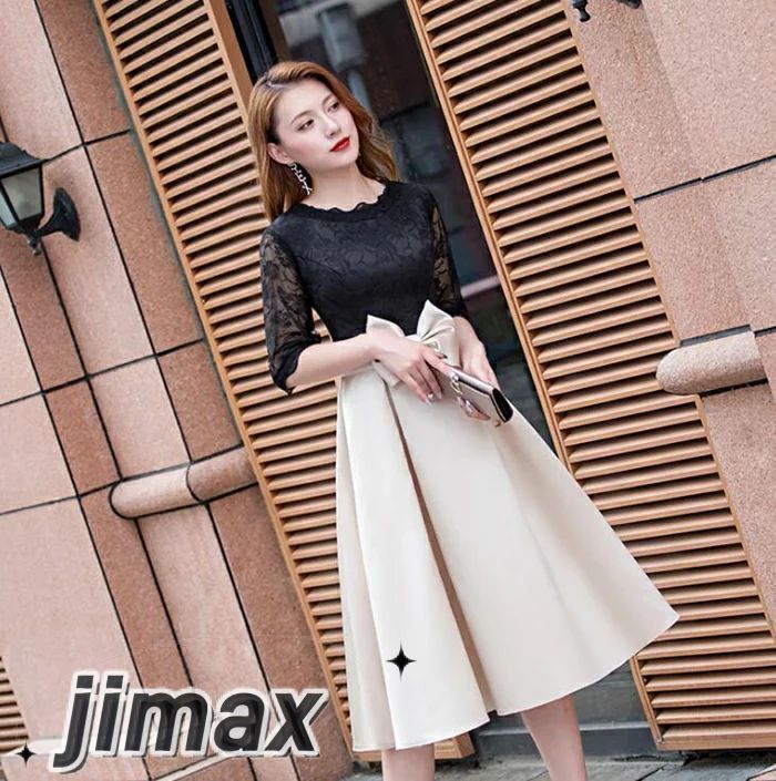 結婚式 ワンピース 綺麗なレースの五分袖ドレス パーティードレス 大きいサイズ 袖あり 秋 冬 秋冬 レース＆刺繍 袖レース 小さいサイズ お呼ばれ 他と被らない ドレス 二次会 披露宴 お呼ばれドレ