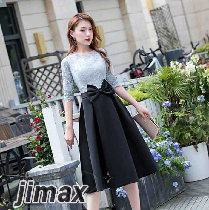 結婚式 ワンピース 綺麗なレースの五分袖ドレス パーティードレス 大きいサイズ 袖あり 秋 冬 秋冬 レース＆刺繍 袖レース 小さいサイズ お呼ばれ 他と被らない ドレス 二次会 披露宴 お呼ばれドレ