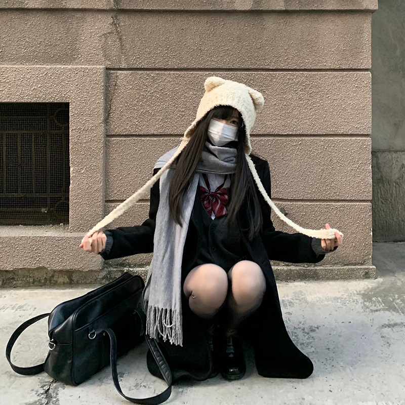 JKカレッジスタイルコートウールコートブラックダブルブレストプラッシュコート冬ジンナンレディース JKカレッジスタイルコートウールコートブラックダブルブレストプラッシュコート冬ジンナンレディース