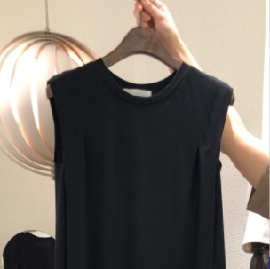 ワンピース 膝丈 袖なし ラウンドネック 細身 ストレート 大人可愛い きれいめ シンプル