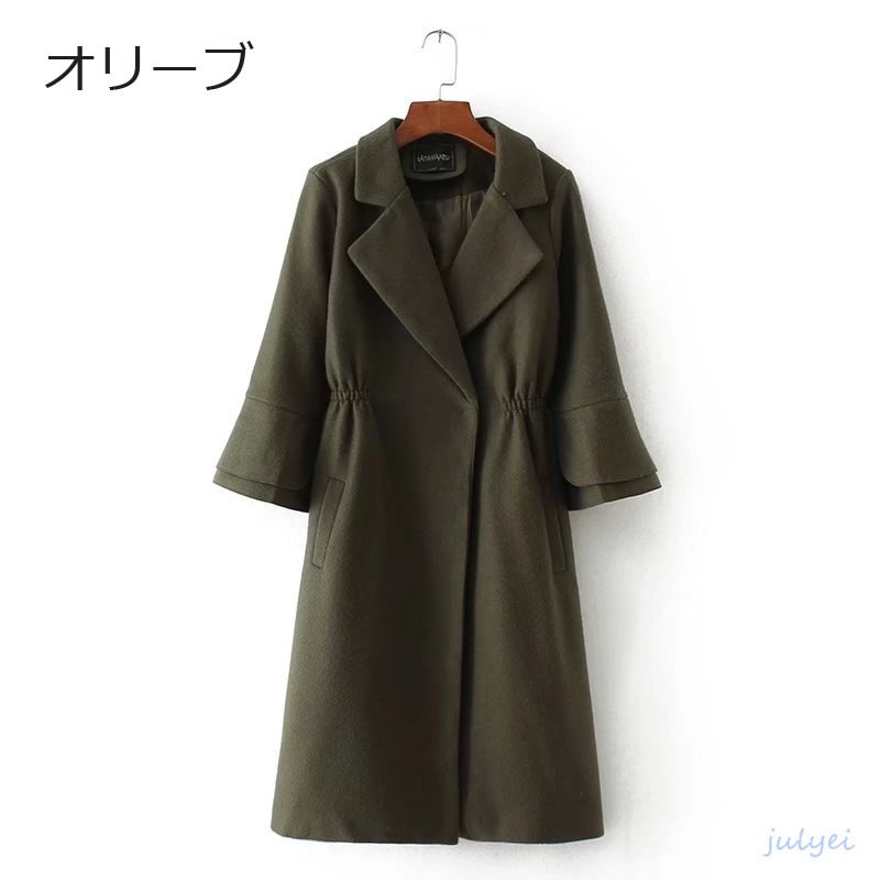 全4COLOR 欧米風冬アウターの定番 レディース 着痩せ ウールコートスリーブフレア 長め あたたかい ゆる感 ピンク、ブラック、レッド、オリーブ 全4COLOR 欧米風冬アウターの定番 レディース 着痩せ ウールコートスリーブフレア 長め あたたかい ゆる感 ピンク、ブラック、レッド、オリーブ