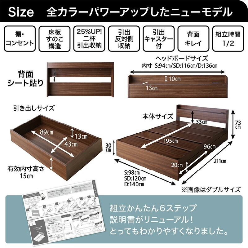 棚コンセント付き 引き出し収納ベッド [エヴァーX] [ゾーンコイルマットレス付き] ダブル [フレーム色]ニュアンスホワイト [マットレス色]ホワイト