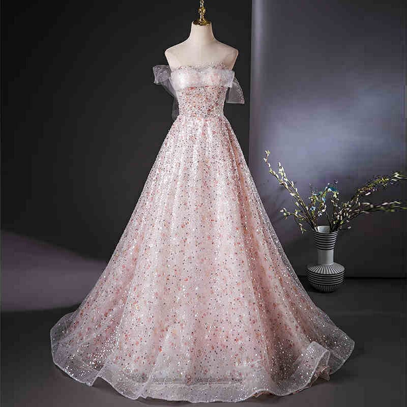カラードレス ロングドレス パーティードレス ピンク スパンコール オフショル チュール キラキラ ビスチェ ベアトップ ウェディングドレス ウエディングドレス 結婚式 二次会 花嫁 前撮り 演奏会