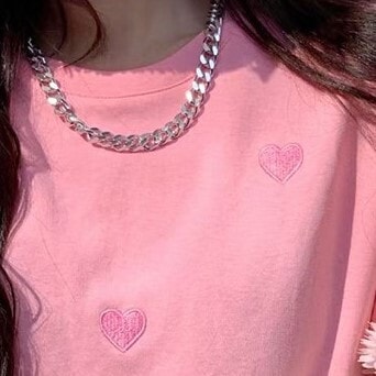 ハート柄Tシャツ ピンク ブルー トップス Tシャツ シャツ 半袖 スリム 細身 ストレート