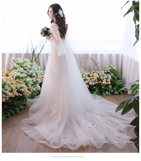 ウェディングドレス　結婚式　ドレス　ロングワンピース　華やか 白 ウエディングドレス ワンピース 白 花嫁 大人 ロングドレス