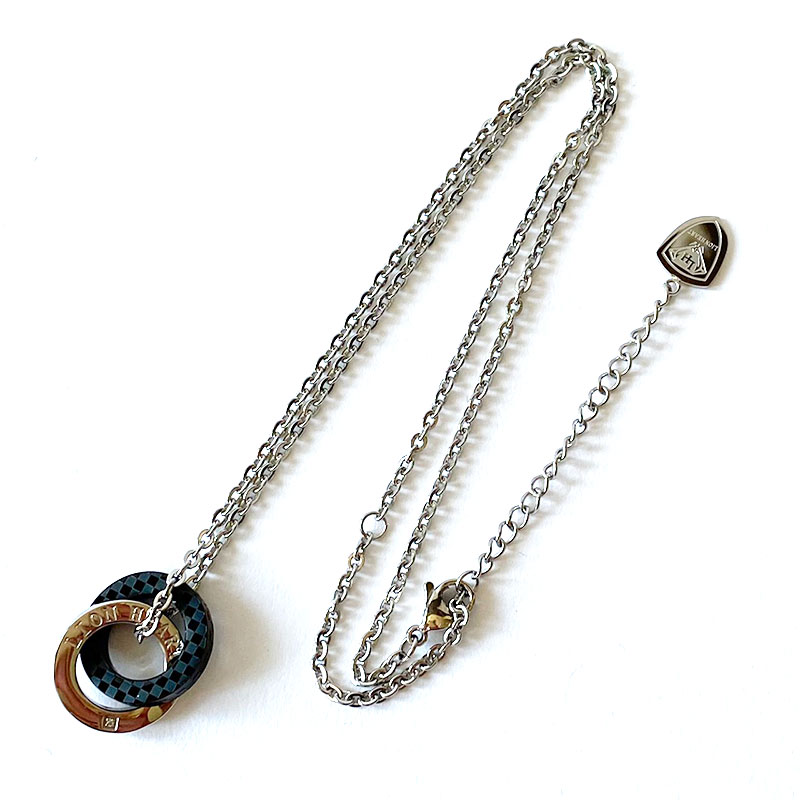 チェッカー柄 ダブルリング ネックレス ブラック 黒 ステンレス メンズ ブランド 彼氏 プレゼント チェッカー柄 ダブルリング ネックレス ブラック 黒 ステンレス メンズ ブランド 彼氏 プレゼント