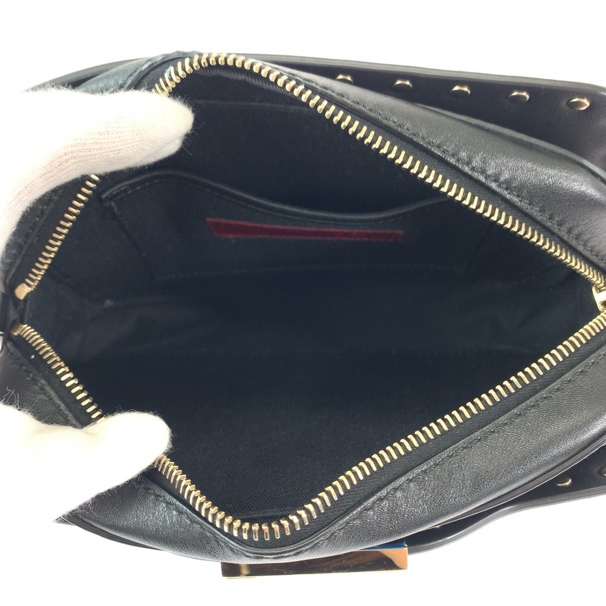 美品 ロックスタッズ ブラック 黒 ゴールド金具 レザー ショルダーバッグ 斜め掛け レディース 408589